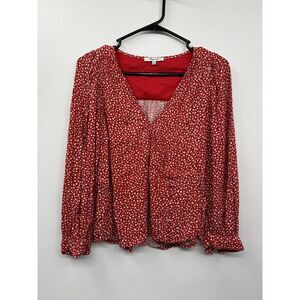 Madewell Woman's Kinston Side-Button‎ Wrap Top in Park Picnic Red Floral Size S